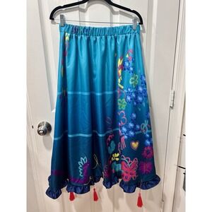 Floral Print Fairygoth Whimsy Full Length Tasseled Skirt Blue Unbranded Boho